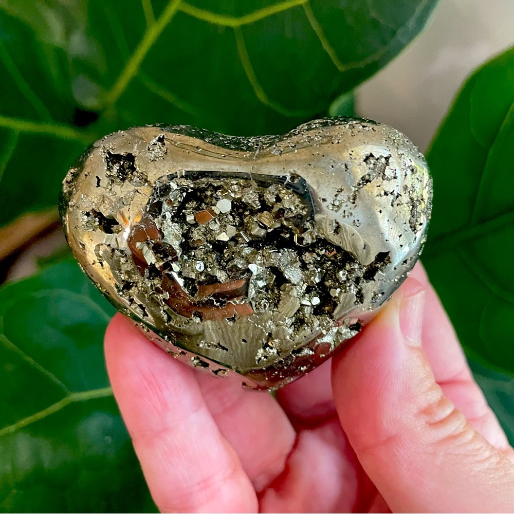 High quality Pyrite crystal heart. Carved crystal pyrite heart. So sparkly